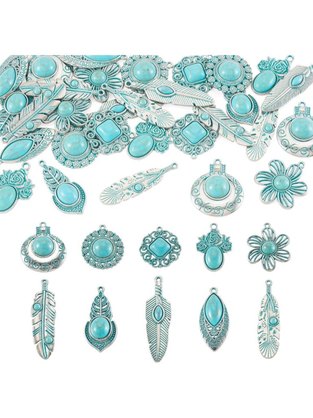 30Pcs Vintage Turquoise Western Charms for Jewelry Making, Boho Pendant Set